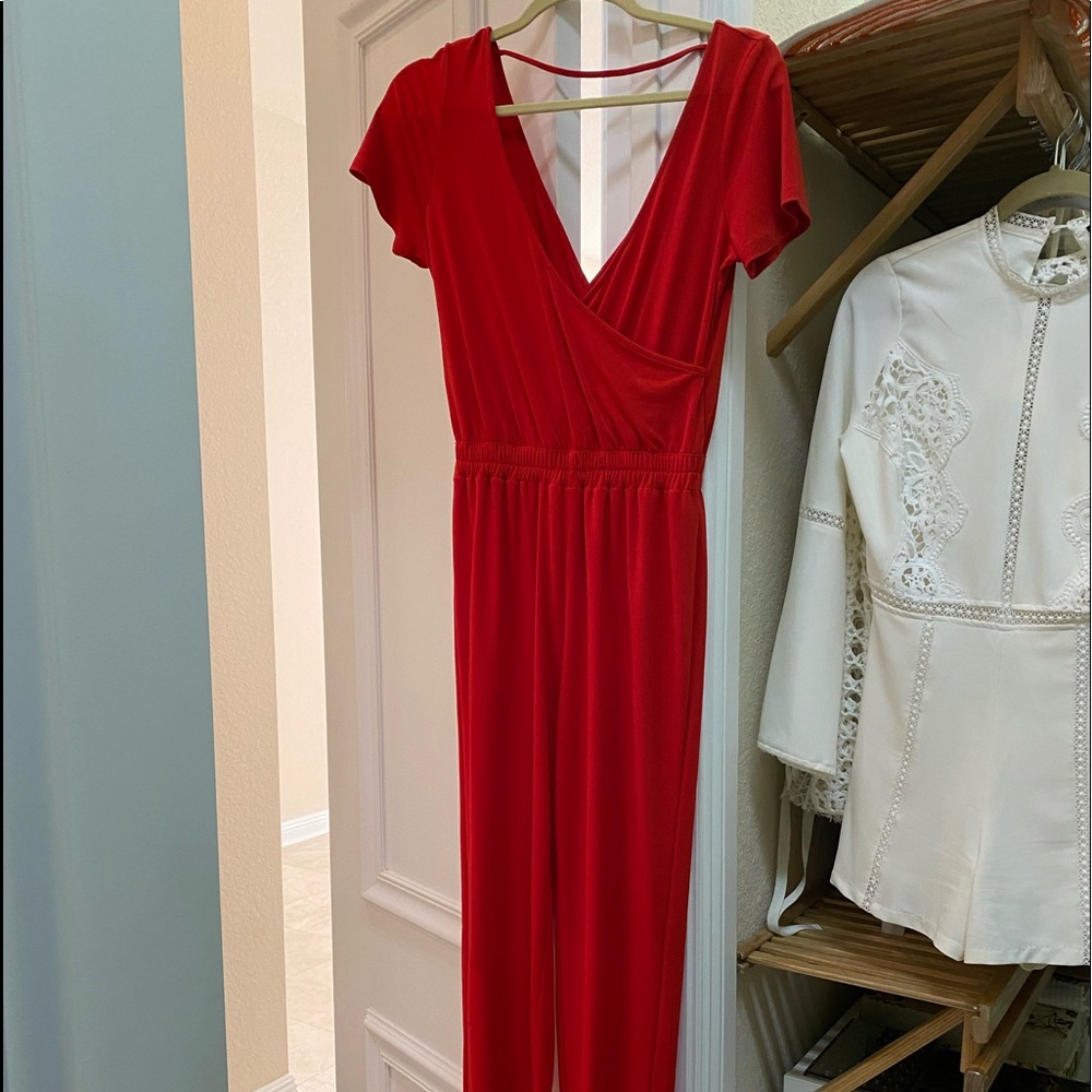 Red jumpsuit very relaxed style. So many options!